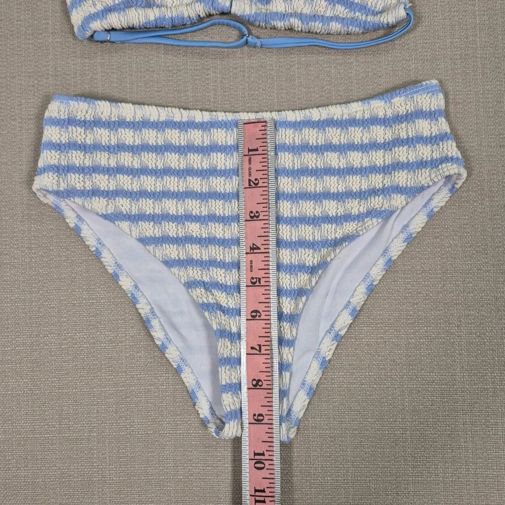 Girls Blue White Striped Smocked Halter Bikini Set Size 11Y
